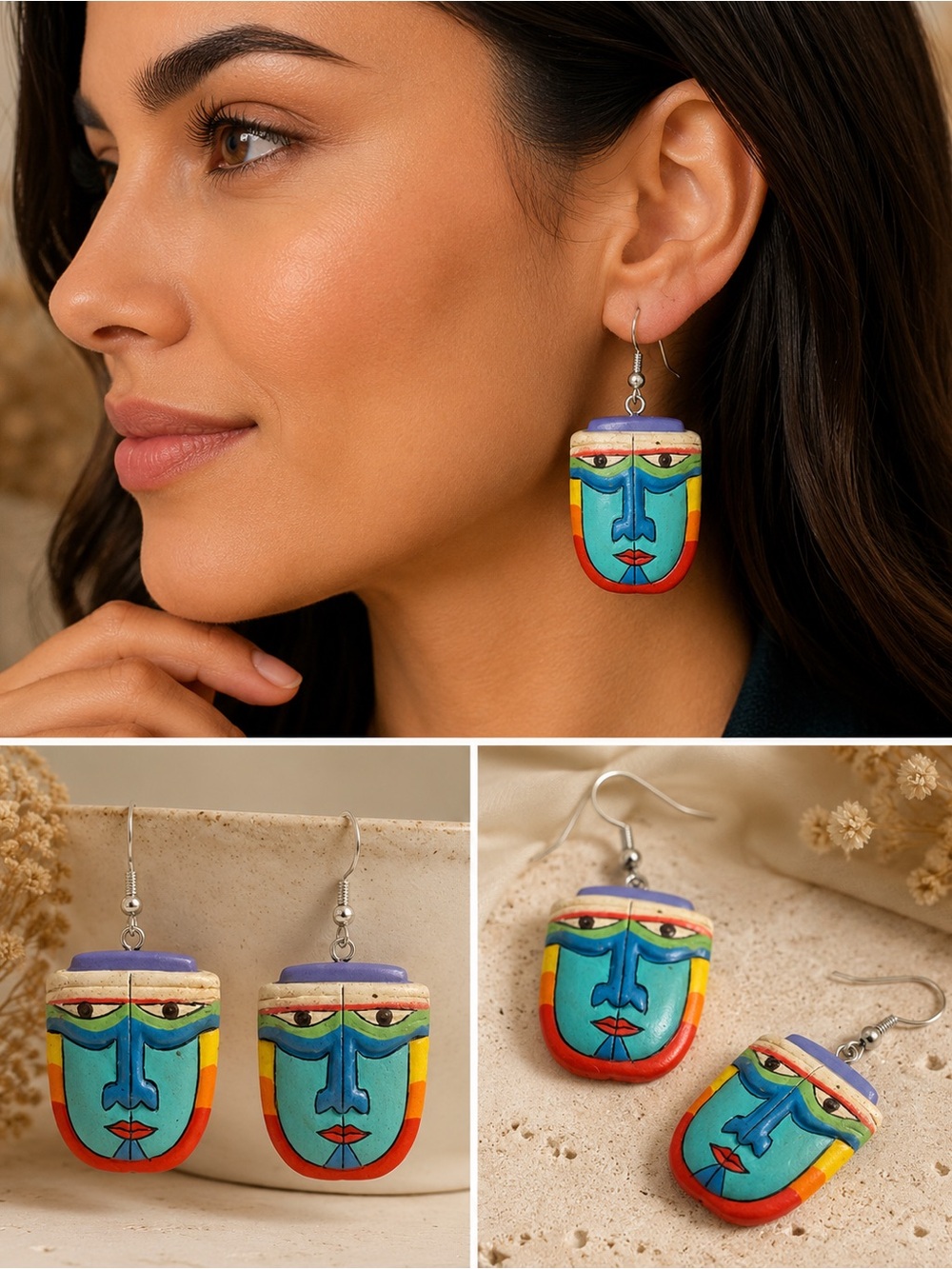 Vibrant Face Art Earrings